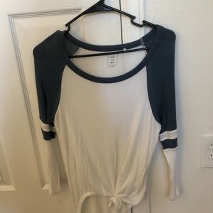 Navy blue and white long sleeve baseball tee